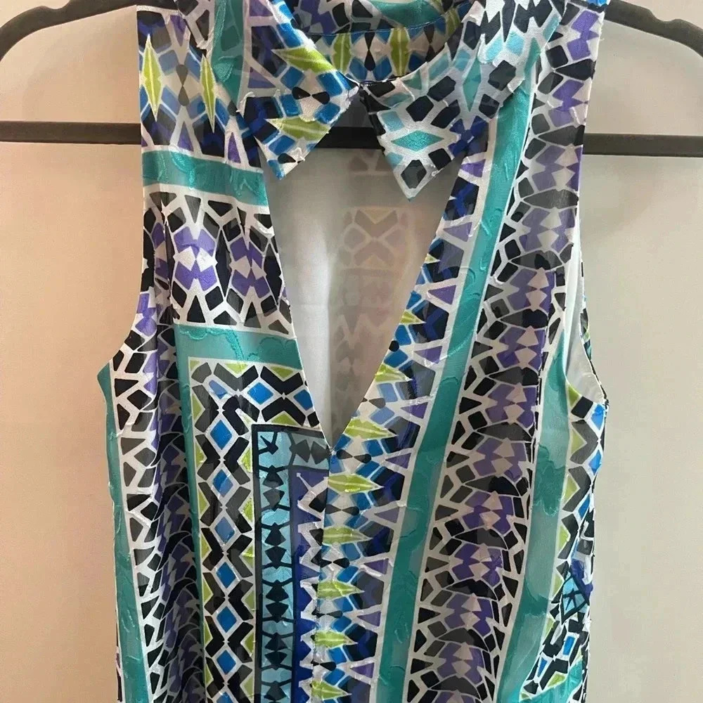 Women’s Sleeveless Dress MIDI Geometric Pattern Size M Flare - Picture 3 of 7
